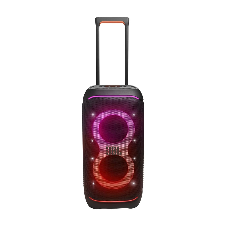 اسپیکر JBL Partybox Stage 320 با ووفرهای بزرگ، نورپردازی RGB و دسته حمل مناسب اجرا و مهمانی